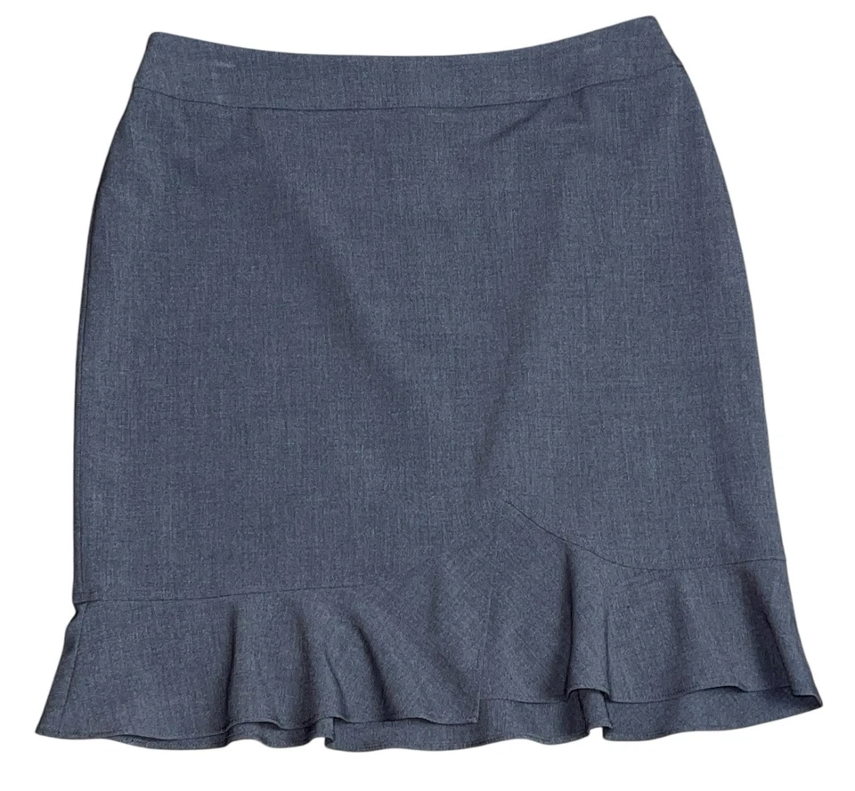 Traje Falda Tahari ASL Talla 10 Gris Chaqueta Bolsillos con Cremallera Falda con Volantes Dobladillo Foto 4 de 4