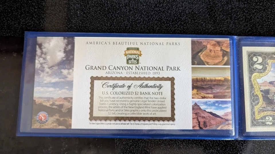 Grand Canyon Colorized $2 Commemorative Bank Note New England Mint Uncirculated - Image 3 of 4