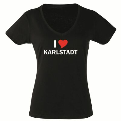 V-T-Shirt mit Städtenamen - i Love Karlstadt - Damen - Stadt Party Fasching