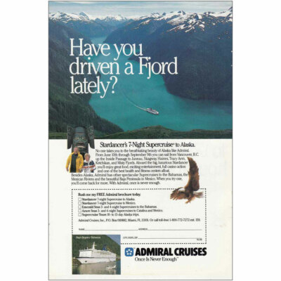 #ad #ad 1988 Admiral Cruises: Have You Driven Fjord Lately Vintage Print Ad $7.25