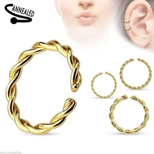 Nose Hoop Split Ring Annealed Braided Gold IP 20 Gauge 3/8" 