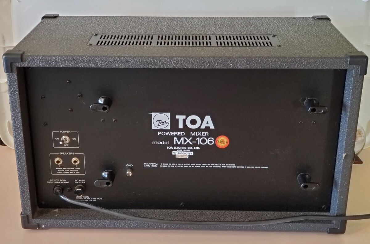 TOA Powered Mixer MX-106. Six input channels 120 Watts into TOA Powered Mixer MX-106. Six input channels 120 Watts into