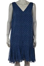 Lauren Ralph Lauren Womens Dress Size 12P Blue Geo Print Shift Knee Length