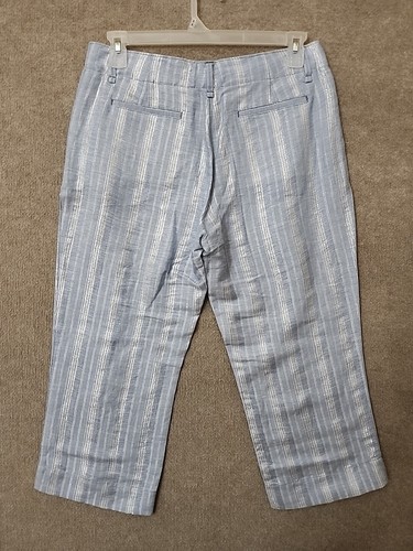Tommy Bahama Linen Blend Wide Leg Cropped Pants Womens 6 Blue Silver Stripes - Picture 5 of 9