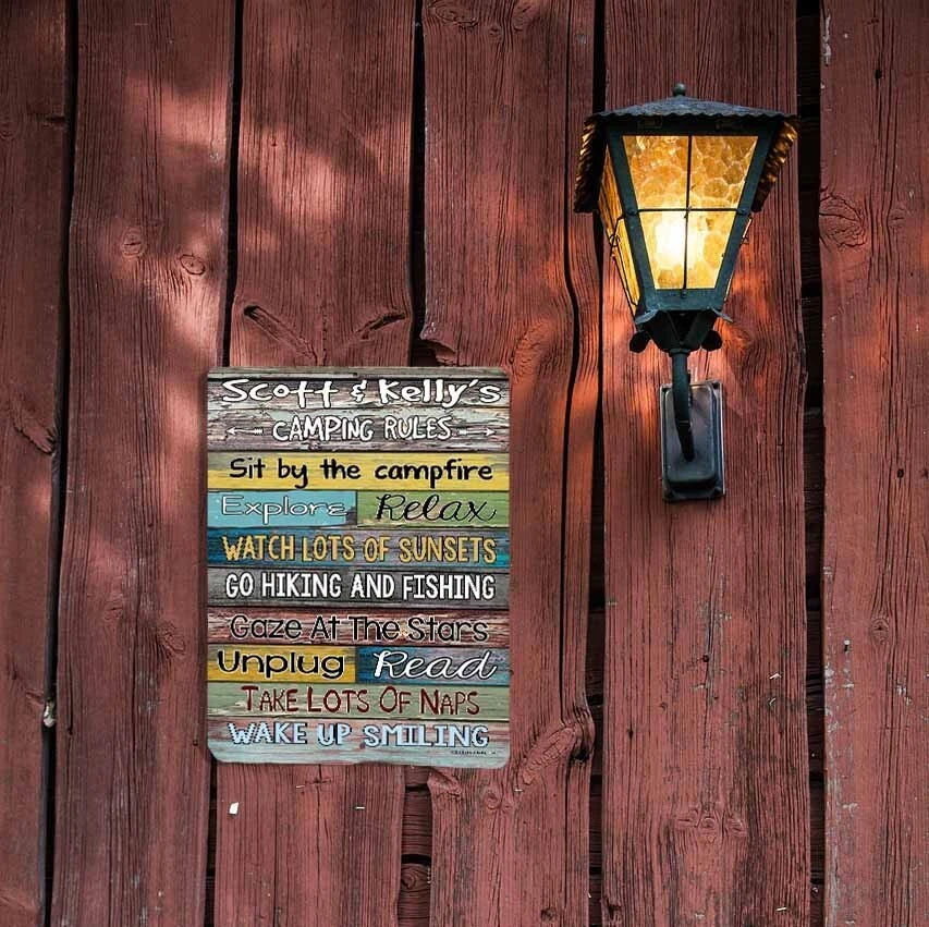 Metal Personalized Custom CAMPING RULES Sign 9"x12" Camper RV Wall Decor Plaque  - Image 3 of 4