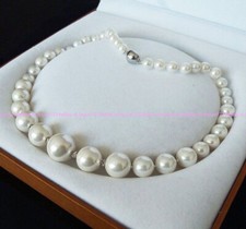 Jewelry 8-14mm White South Sea Shell Pearl Necklace 18''