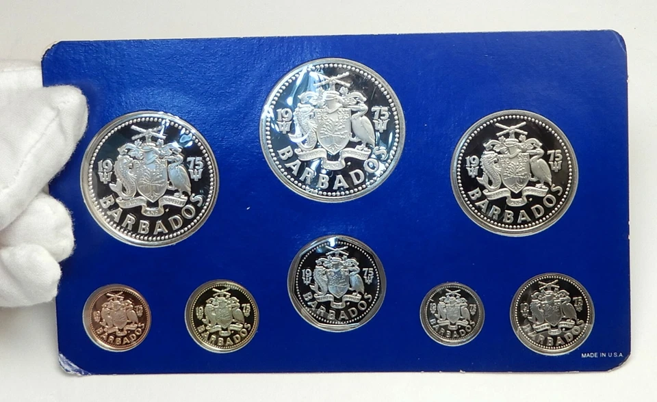 1975 BARBADOS Neptune Windmill Fountain 8 Proof Coin Set 2 are Silver i76391 - Image 2 of 3