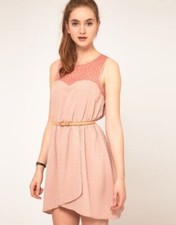 Stunning Asos Pink Contrast Polka Dot Spotty Evening Occasion Summer Dress 12