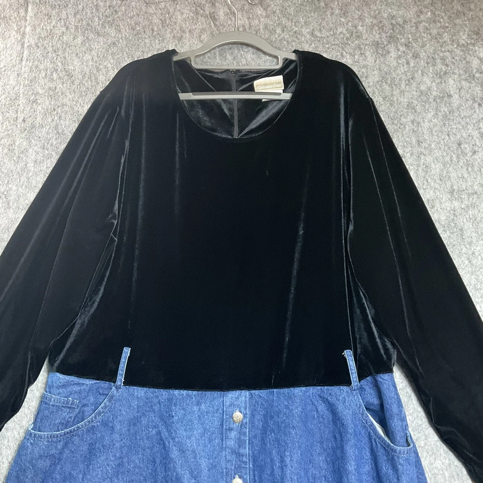 Vintage Coldwater Creek Dress Womens Plus 3X Black Denim Pockets Maxi Prairie * - Image 3 of 4