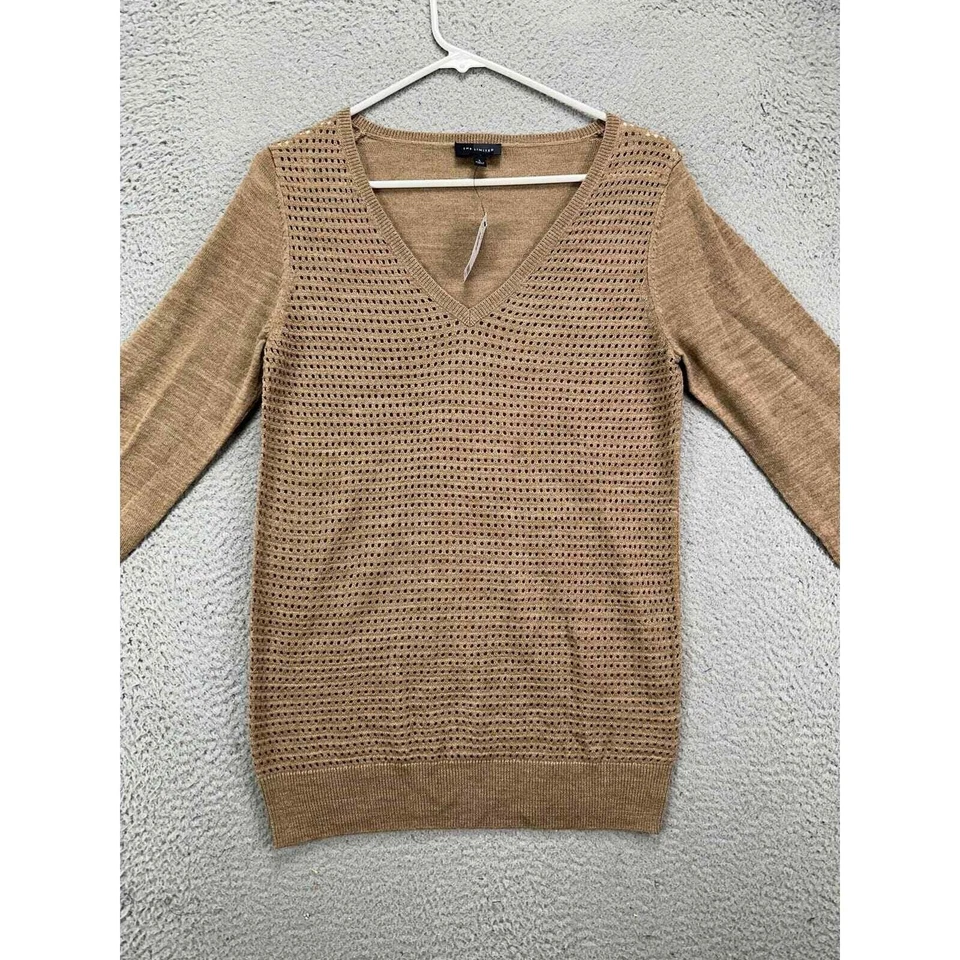The Limited Sweater Womens Small Tan Merino Wool Blend V-Neck Knit Pullover NEW - Image 3 of 4
