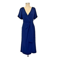 Jay Godfrey Women's Navy Blue V-Neck Short Sleeve Front Wrap Dress Size 4