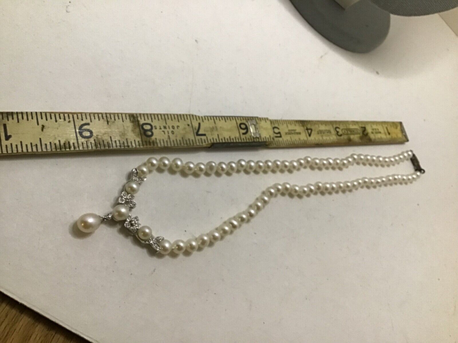 Vintage 18k white gold Cultured pearl, Diamond ea… - image 6