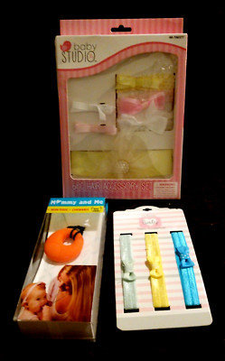 Baby Studio Hair Accessories Set of 9 pc Gift Box and Teething Necklace