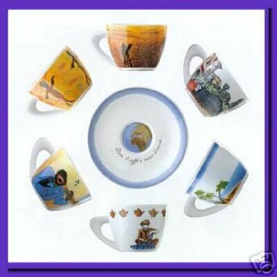 Tazzine Da Caffe con piattino set da 6 in porcellana con decoro a