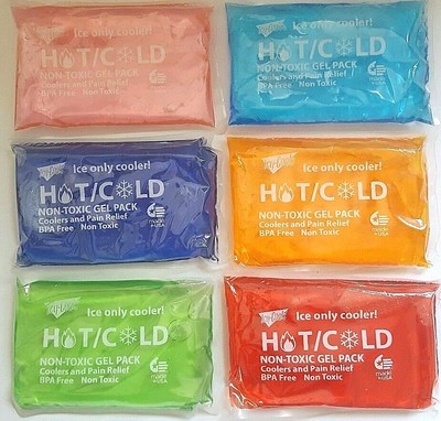 6 x Icy - Cools Hot/Cold Non-Toxic Pain Relief Assorted Gel Packs 4''x6''