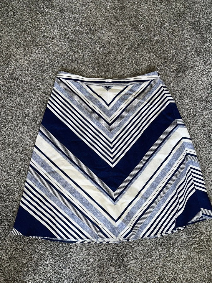 LIz Claiborne 裙子女式 12 A 字亚麻条纹航海雪佛龙 3285 L — 第 2/4 张图片