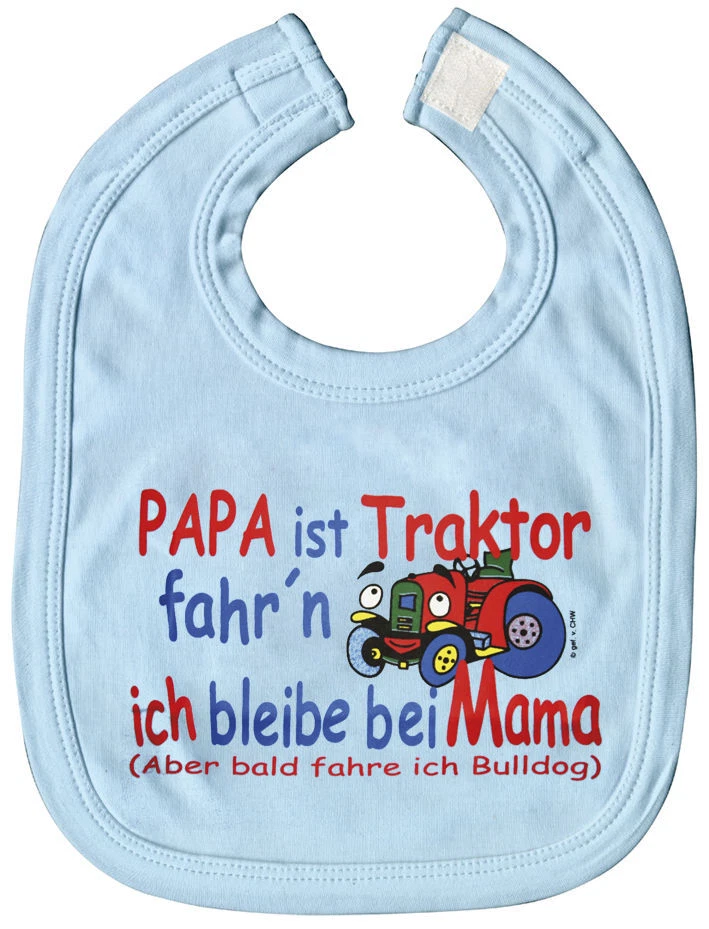 FAN-OMENAL Baby-Lätzchen mit Druckmotiv - Papa..Traktor - ich Mama.. - 07047 - hellblau