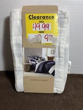 Ellen Degeneres Bleu Mid Euro Pillow Sham Embroidered Ivory Blue 100% Linen