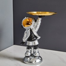 Astronaut Sculpture with Metal Tray Handcrafted Space Man Statue Home D cor Art