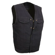 Milwaukee Leather MDM3013 Mens Black Denim V-Neck Club S/Lace Vest Hidden Zipper