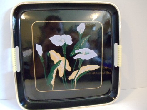 3 Piece Floral Lacquer Ware Serving Tray Set Made in Japan - Picture 6 of 7