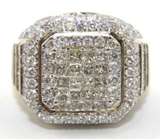 Natural Round  Princess Diamond Cluster Men's Ring 14k Yellow Gold 5.60Ct