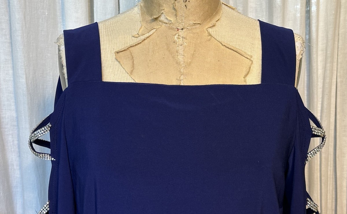 MSK 3/4 Sleeve Embellished Shift Dress, Womens, Size Large, Blue