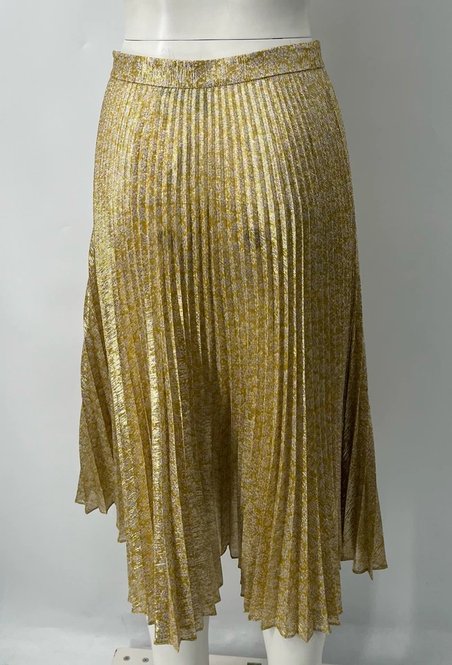 Falda midi metálica con estampado floral plisada dorada Alexis talla S Foto 3 de 4