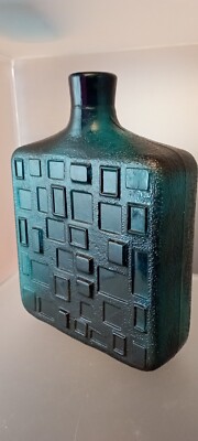 Blaue Empoli Glas Flasche Dekanter Vase Italien MCM Genie Brutalismus ca 1,5 kg