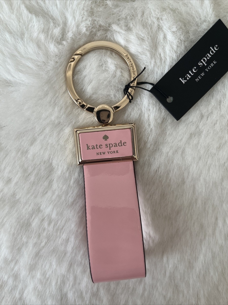 New Kate Spade Reegan Patent Keyfob Bag Charm Keychain Pink Tea