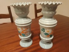 Coppia Vasi Ottocenteschi In Vetro Dipinto A Mano