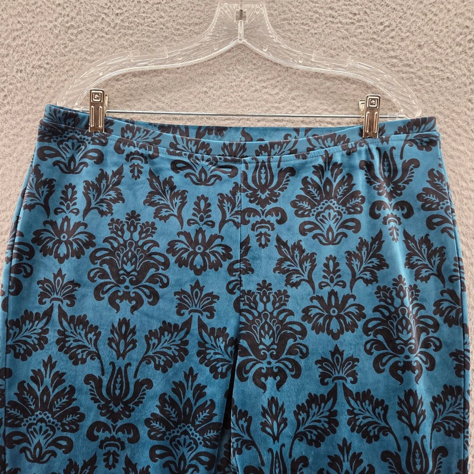 Chicos Zenergy Womens Velour Slim Leg Pants 2 Size 12 Blue Pull On Floral Aztec - Image 2 of 4