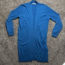 Woolovers Cashmere Merino Cardigan Size Extra Small Blue Open Longline