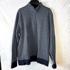 Land  s End Men  s Bedford Quarter Zip Pullover Blue Herringbone 100 Cotton