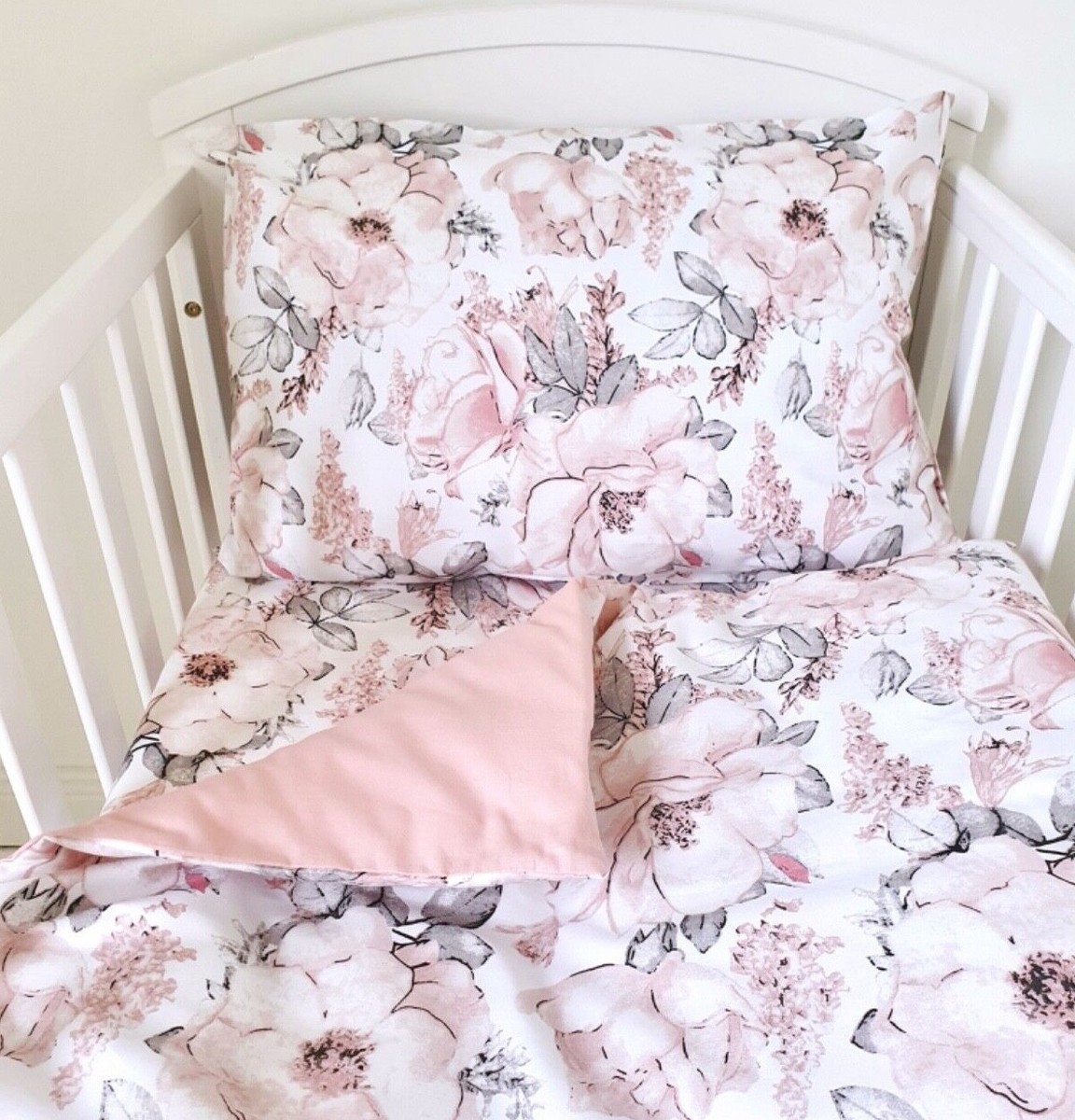 3-Piece Baby Girl Cot Bedding Set Dusty Pink Floral Nursery