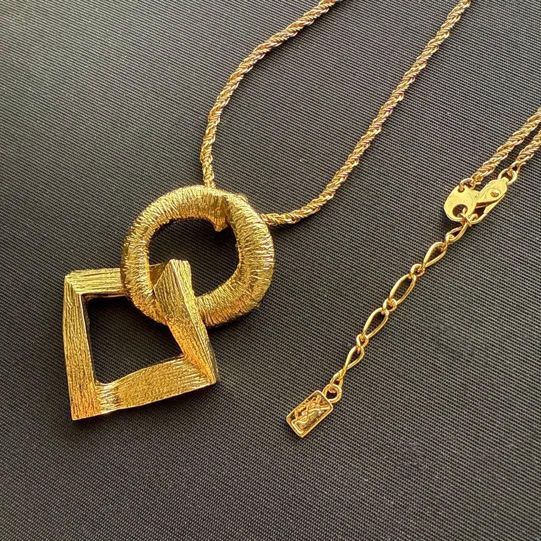 Yves Saint Laurent YSL Vintage Necklace & Earrings Set Authentic Gold Used Japan thumbnail 2