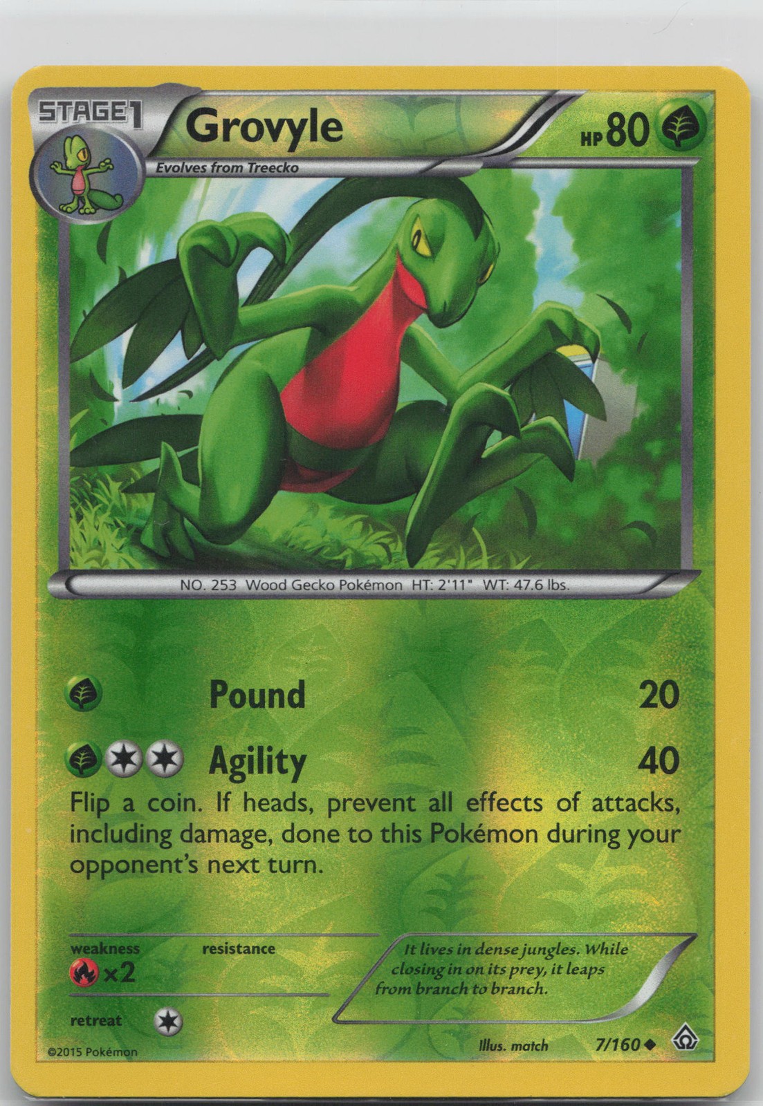 Grovyle Uncommon Grass XY - Primal Clash 7/160 LP 2015 match Reverse Holofoil
