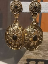 Vintage Gold And Black Toned Dangle Ornate  Earrings
