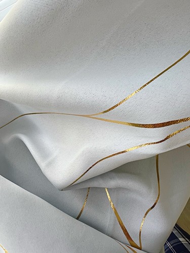 Silver/White Eyelet Curtains With Gold Detailing - Picture 5 of 5