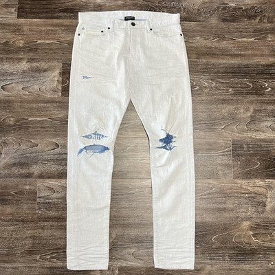 John Elliott Jeans Mens 34x34 Light Gray Distressed Paint Splatter Denim Japan