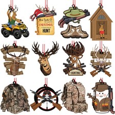 24 Pcs Deer Hunting Ornaments for Christmas Tree, Wooden Deer Hunting Decorat...