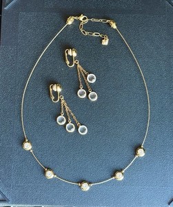 SWAROVSKI VINTAGE GOLD TONE FLOATING CRYSTAL REVERSIBLE NECKLACE JEWELRY LOT