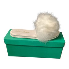 Lauren Lorraine White Faux Fur Slide Slippers Small   Glamorous Chic Lounge Shoe
