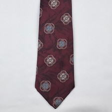 VTG Surrey Mens Tie Red Geometric Blue Medallion Pattern Necktie Made in USA