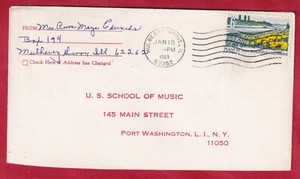 1969 cover Anna Maye Edwards Mulberry Grove IL to US School Of Music NY