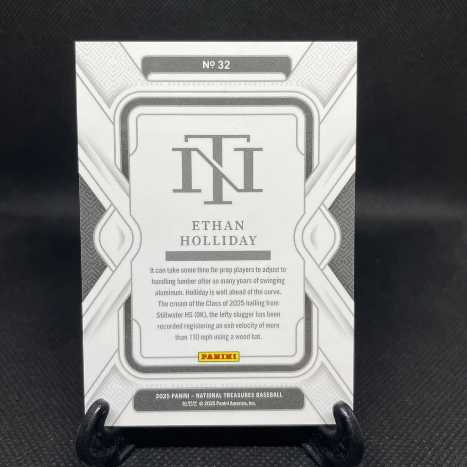 2025 Panini National Treasures Ethan Holliday HOLO GOLD Foil 01/10 Rockies RC - Image 2 of 2