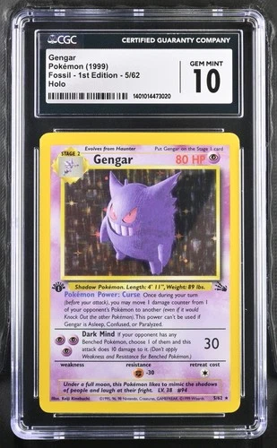 Pokémon English Gengar 5/62 1999 Fossil - 1st Edition Rare Holo CGC 10 Gem Mint