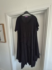 KIMKI Asymmetrical Tiered Ruffled Bohemian Cotton Dress UK 16 - Black