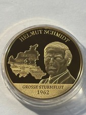 Medaille Helmut Schmidt *Grosse Sturmflut 1962*  vergoldet -Ø 40 mm - 148