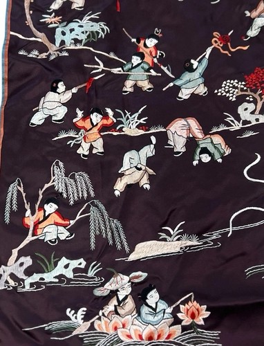 Large Chinese Asian Silk Embroidered Tapestry Wall Hanging Art Panel 36” x 65” - Picture 3 of 14